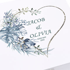 Personalised Luxury Wooden Wedding Box Keepsakes With Blue Tropical Heart Keepsake Wooden Box ukgiftstoreonline