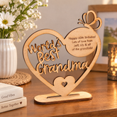 Personalised Wooden Heart Gift For Grandma, Freestanding Message Personalised Heart Gifts ukgiftstoreonline