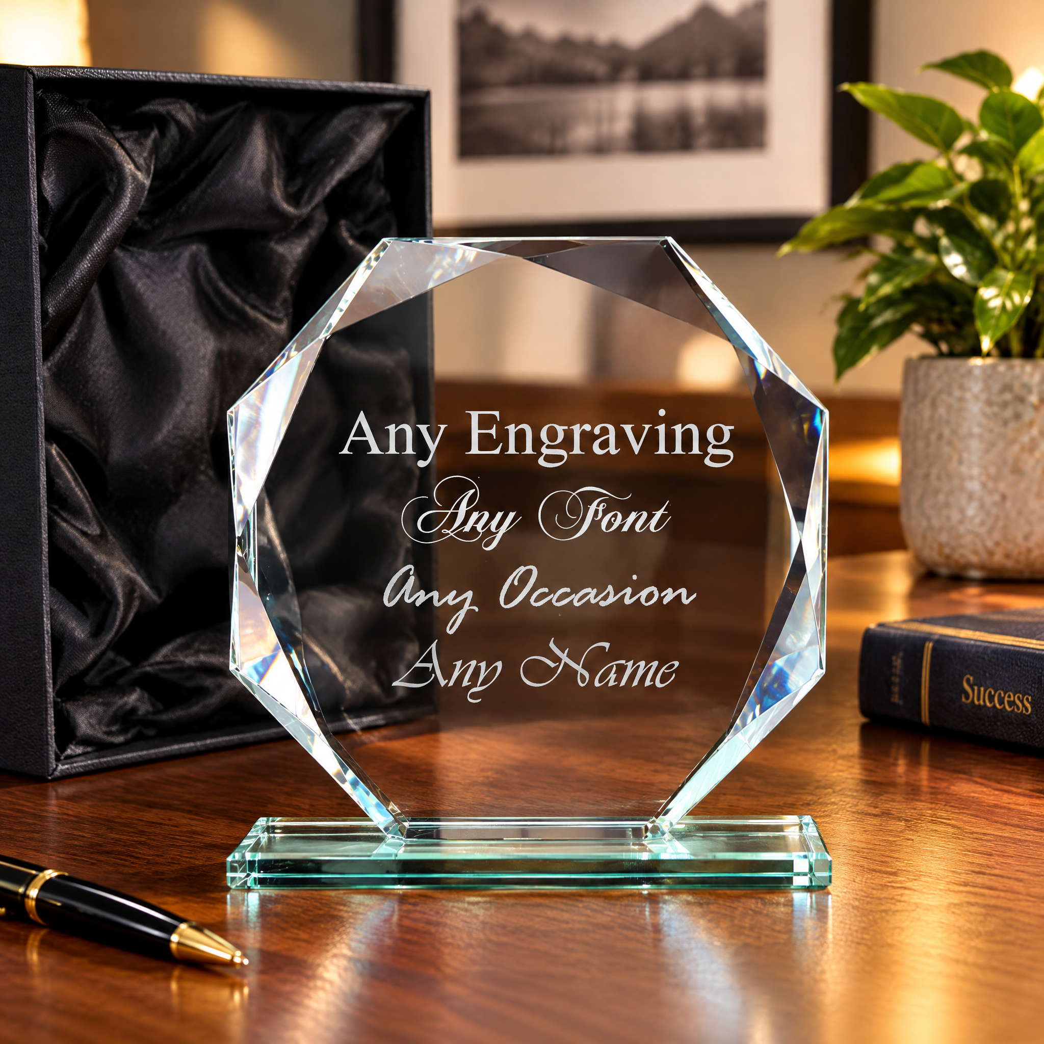 Personalised Jade Glass Trophy, 15Cm Octagonal Award For Engraving Jade Glass ukgiftstoreonline