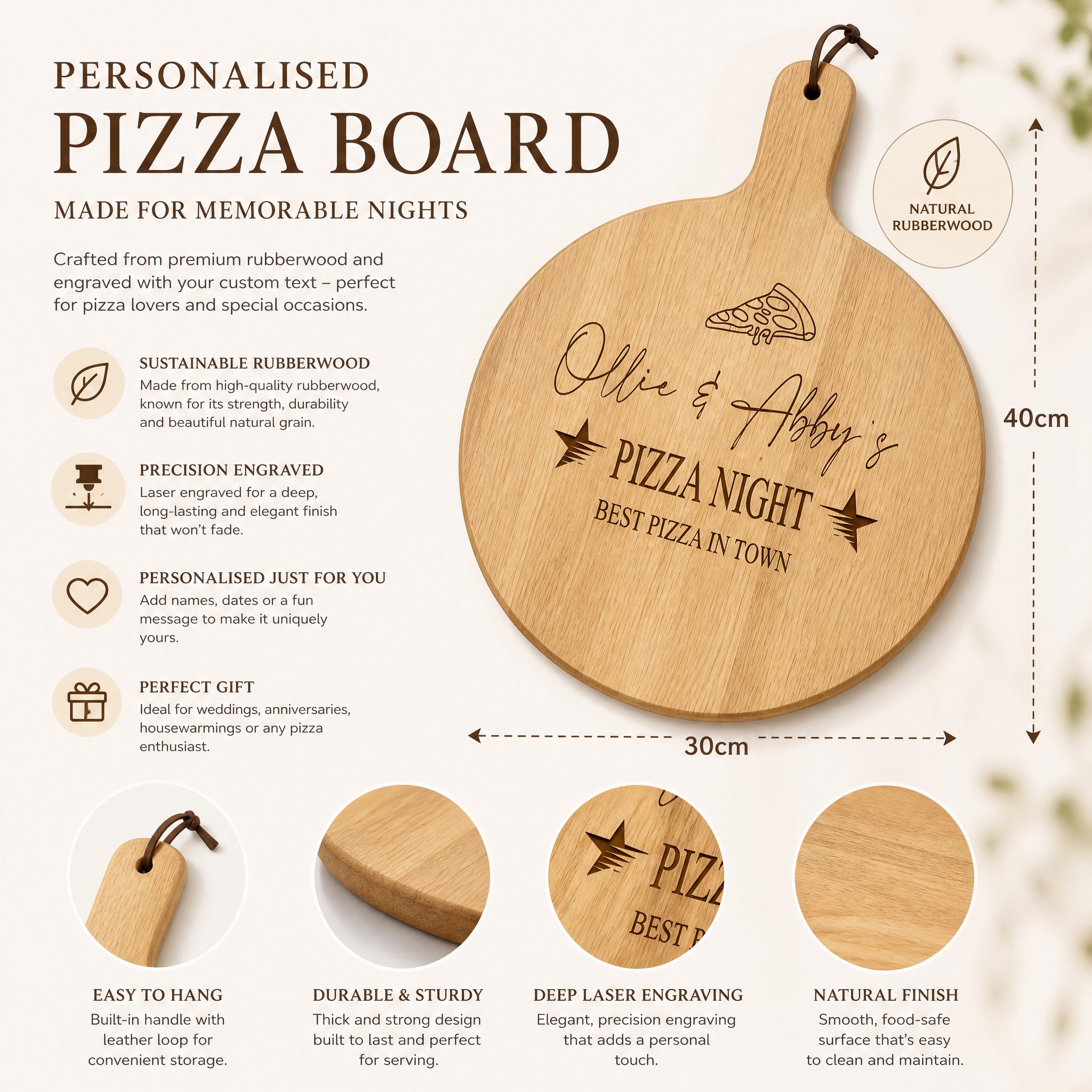 Personalised Pizza Board | Large Wooden Paddle, Couples Gift UK. ukgiftstoreonline