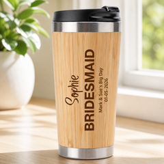 Personalised Bamboo Travel Mug Wedding Favour Gift Bridesmaid Maid Honour Personalised Mugs ukgiftstoreonline