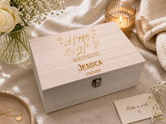 Personalised Birthday Keepsake Box, Wooden Engraved Gift For Any Age Keepsake Wooden Box Raised Words