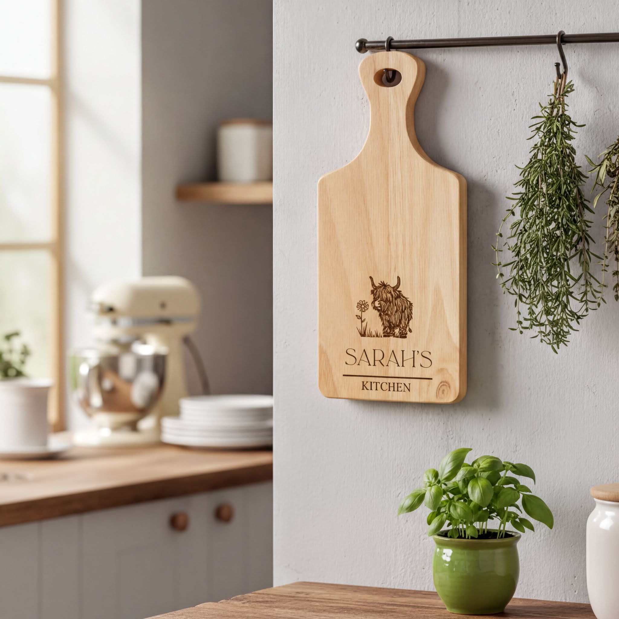 Engraved Wooden Serving Board, Personalised Cheese Board, Highland Cow chopping Board ukgiftstoreonline