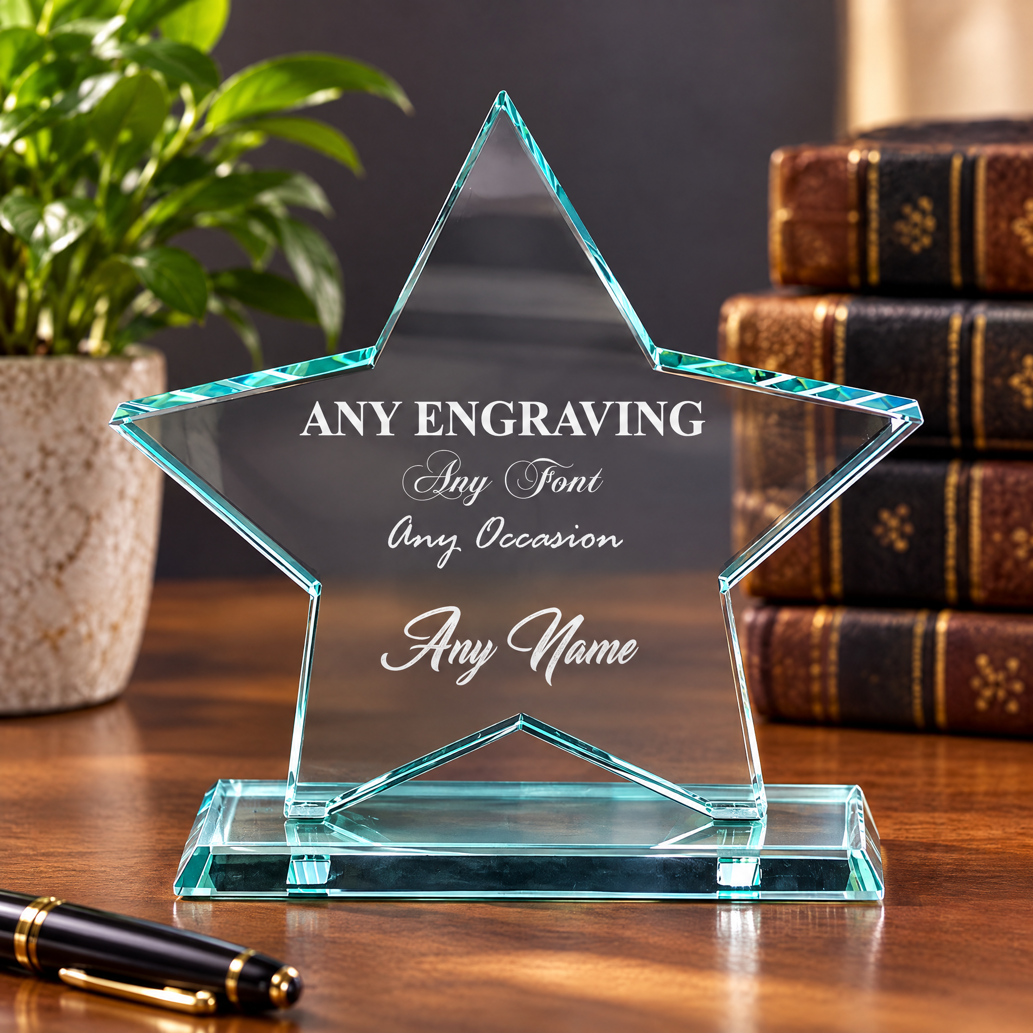 Personalised Glass Star Trophy | Large Jade, 18Cm X 18Cm, Any Engraving Personalised Gifts ukgiftstoreonline