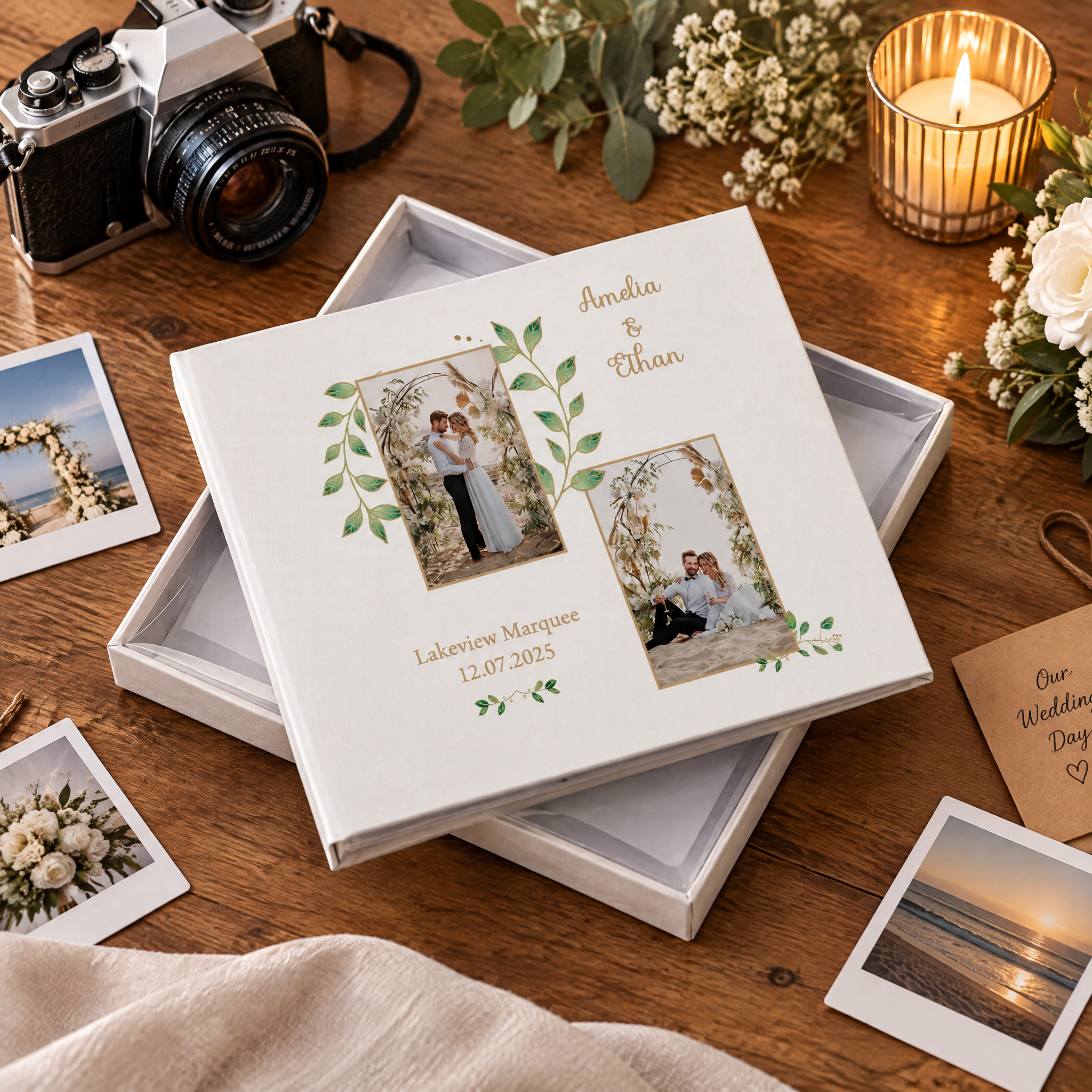 Personalised White Wedding Photo Album Gift With Custom Photos For Couples Wedding, Engagement photo album ukgiftstoreonline