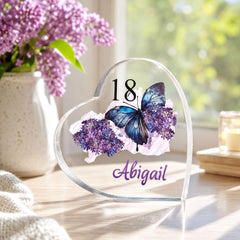 18th Birthday Gift - Personalised Butterfly Heart Block In Silk-Lined Box Personalised Plaque Gift ukgiftstoreonline