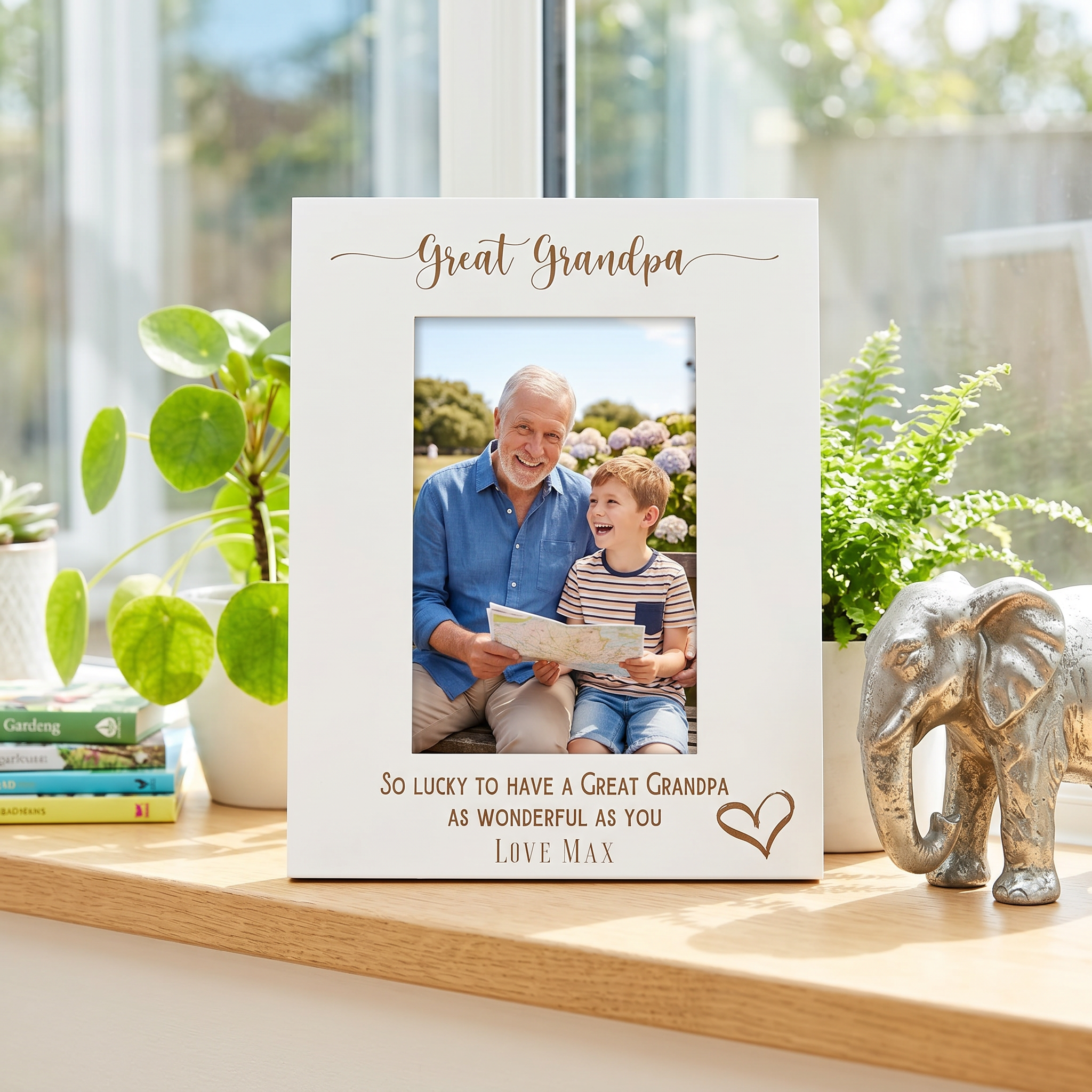 Personalised Great Grandpa Love Heart White Wooden Engraved Portrait Photo Frame Photo Frame ukgiftstoreonline