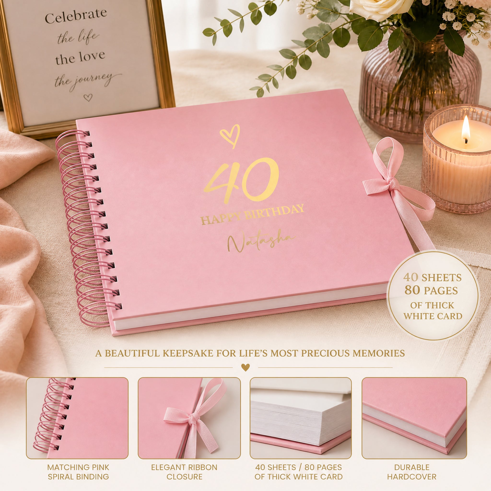 Personalised Birthday Scrapbook, Pink Love Heart Any Age Gift Scrapbook ukgiftstoreonline