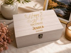 Personalised Birthday Keepsake Box, Wooden Engraved Gift For Any Age Keepsake Wooden Box Raised Words