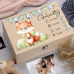Personalised Wooden Baby Memory Keepsake Box With Cute Animals
