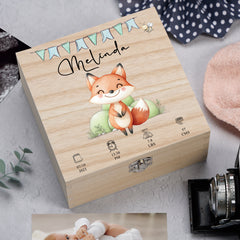 Personalised Wooden Baby Memory Keepsake Box With Cute Animals
