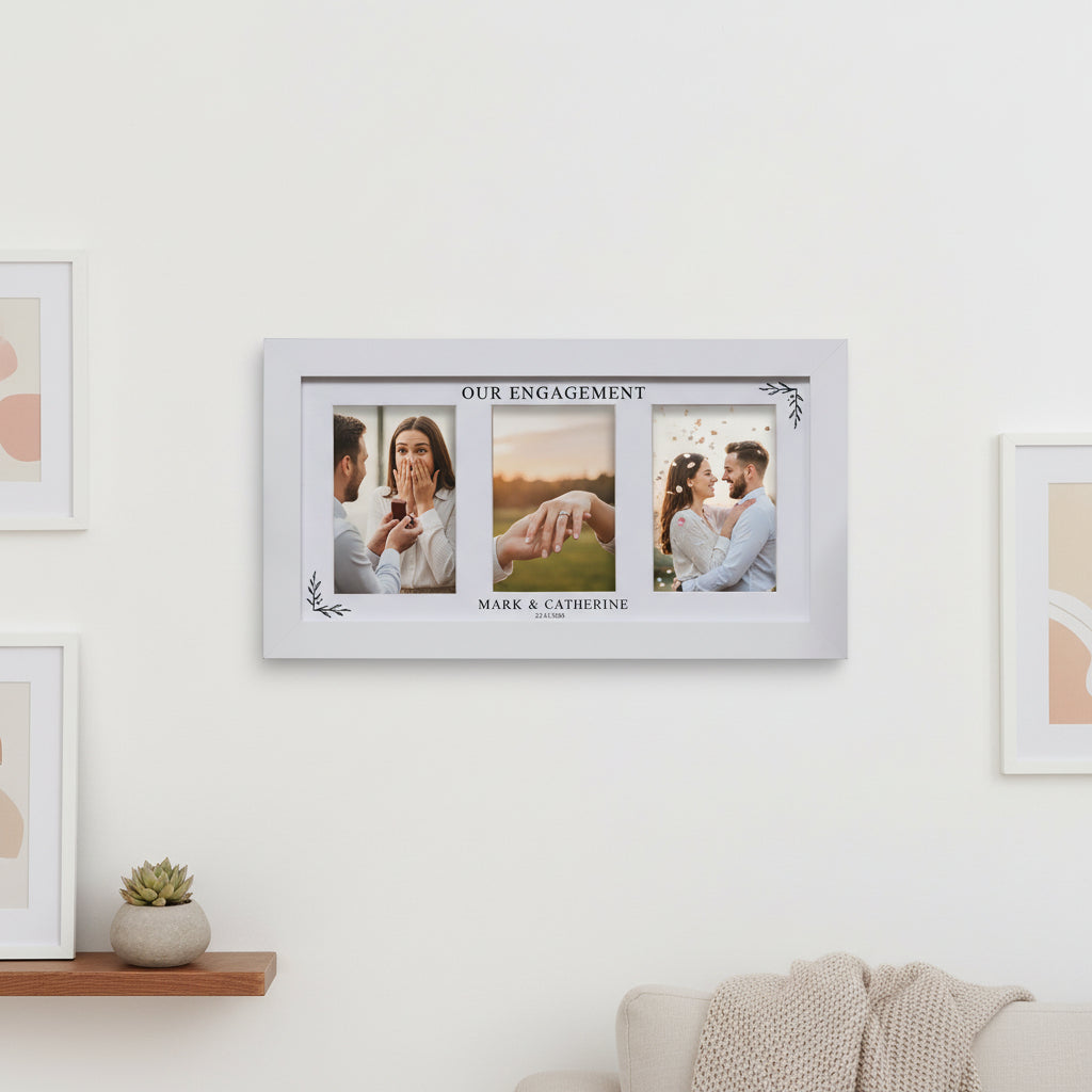 Custom Engagement Photo Collage Print With Mount and White Wood Frame Engagement Photo Frame ukgiftstoreonline
