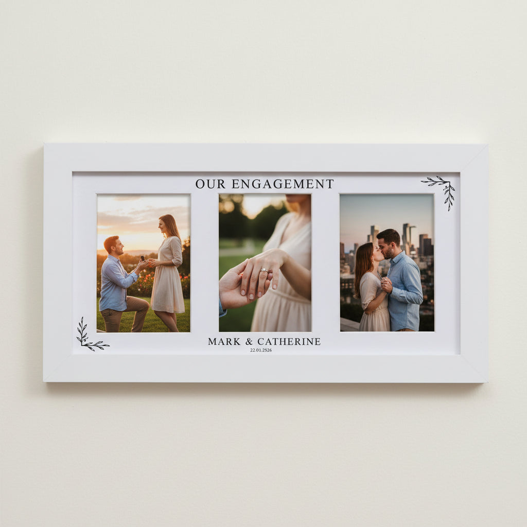 Custom Engagement Photo Collage Print With Mount and White Wood Frame Engagement Photo Frame ukgiftstoreonline