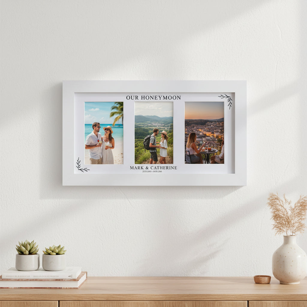 Custom Honeymoon Photo Collage Print With Mount and White Wood Frame Anniversary Photo Frame ukgiftstoreonline