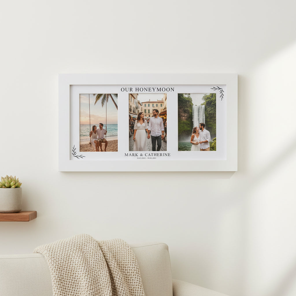 Custom Honeymoon Photo Collage Print With Mount and White Wood Frame Anniversary Photo Frame ukgiftstoreonline
