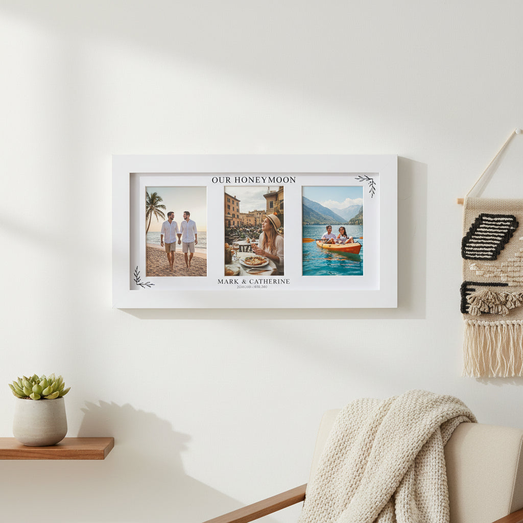 Custom Honeymoon Photo Collage Print With Mount and White Wood Frame Anniversary Photo Frame ukgiftstoreonline