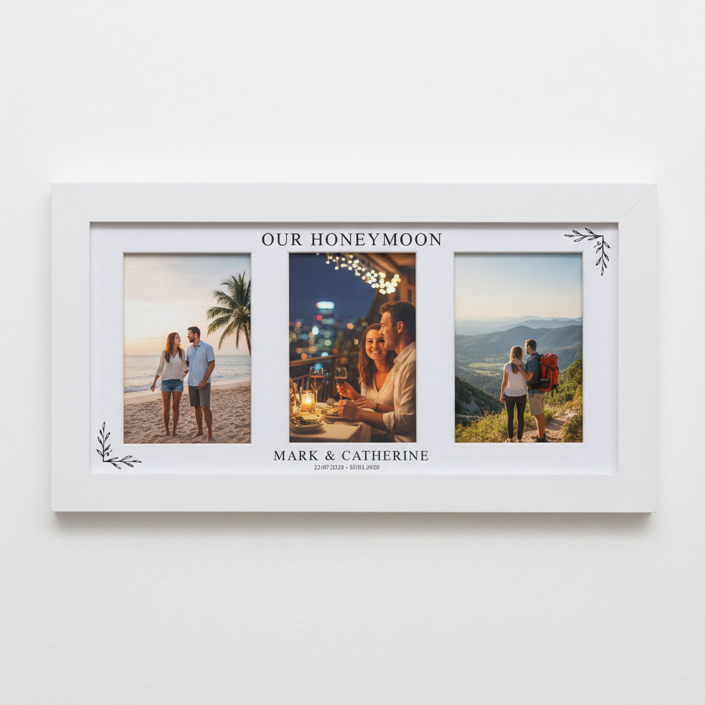 Custom Honeymoon Photo Collage Print With Mount and White Wood Frame Anniversary Photo Frame ukgiftstoreonline