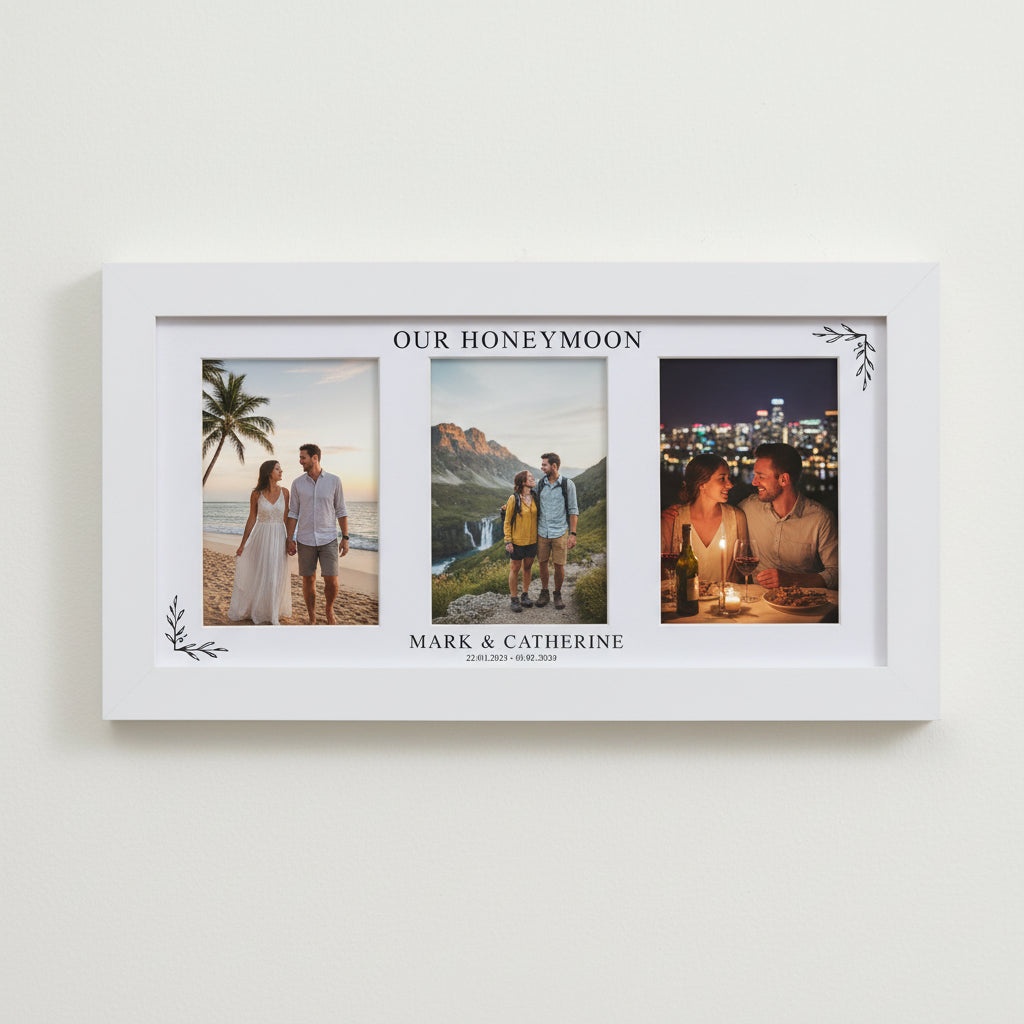 Custom Honeymoon Photo Collage Print With Mount and White Wood Frame Anniversary Photo Frame ukgiftstoreonline