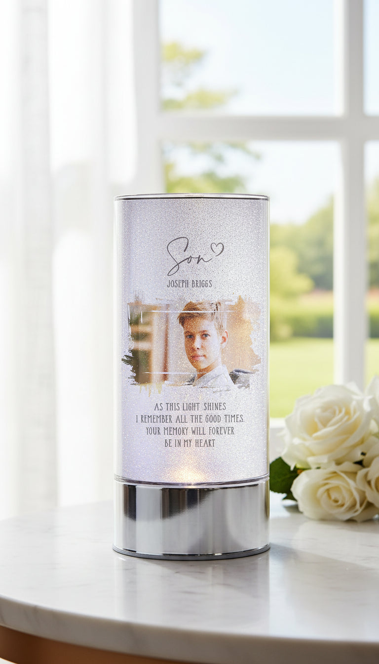 Personalised Son Memorial Remembrance LED Lamp Light With Photo Personalised Lights ukgiftstoreonline