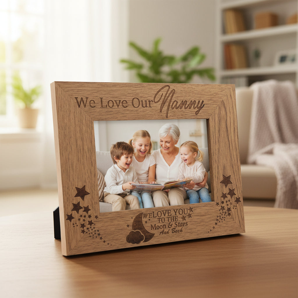 We Love Our Nanny To The Moon and Back Engraved Wooden Photo Frame Gift Nanny Photo Frame ukgiftstoreonline 4 x 6 Inch