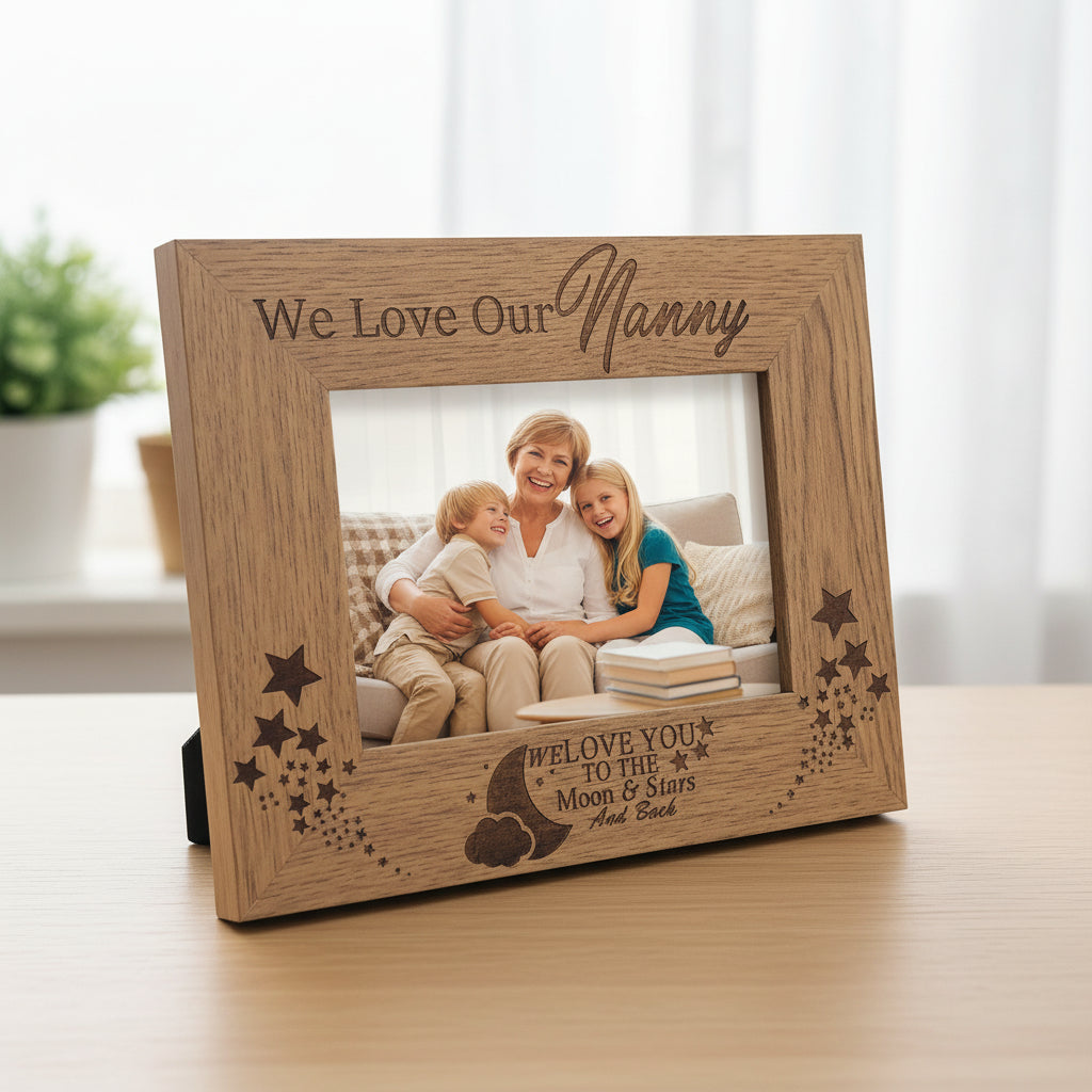 We Love Our Nanny To The Moon and Back Engraved Wooden Photo Frame Gift Nanny Photo Frame ukgiftstoreonline