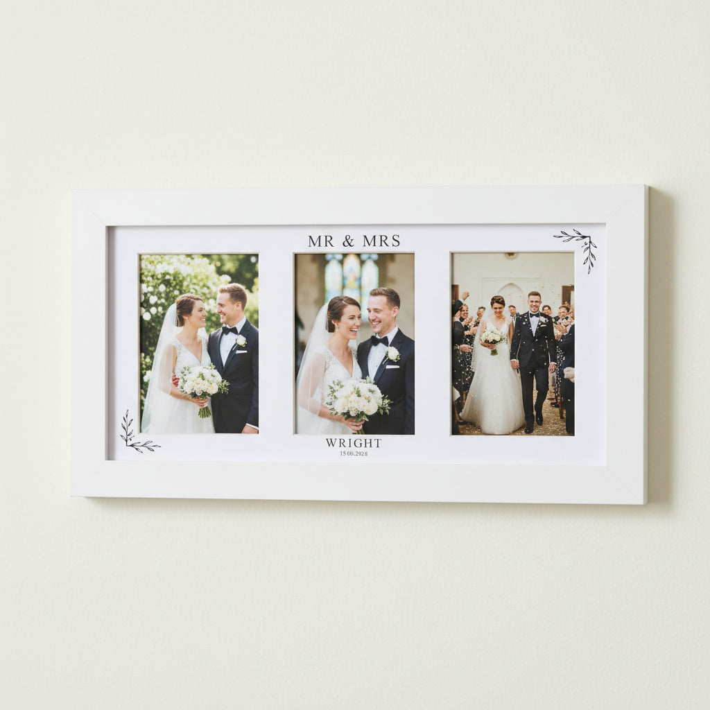 Custom Wedding Day Photo Collage Print With Mount and White Wood Frame Anniversary Photo Frame ukgiftstoreonline