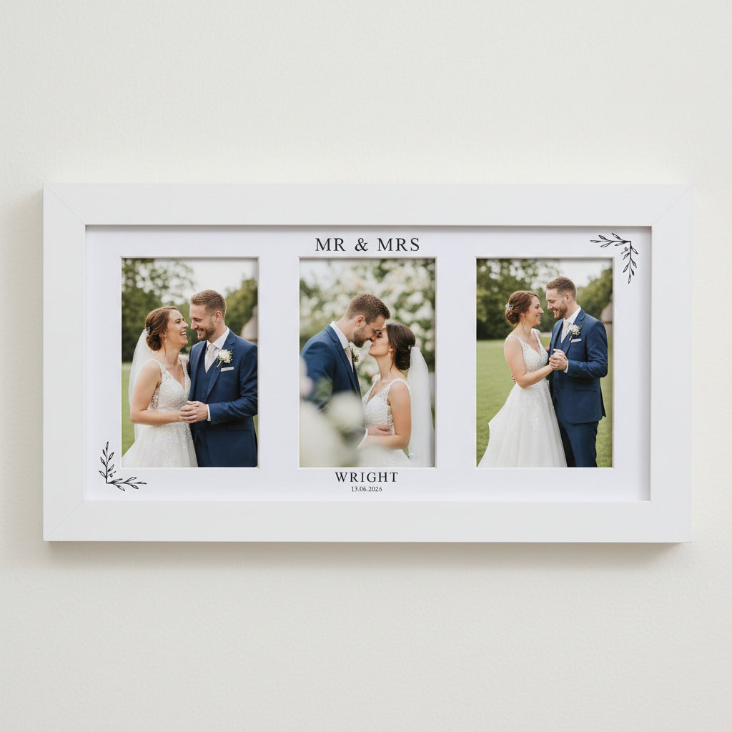 Custom Wedding Day Photo Collage Print With Mount and White Wood Frame Anniversary Photo Frame ukgiftstoreonline