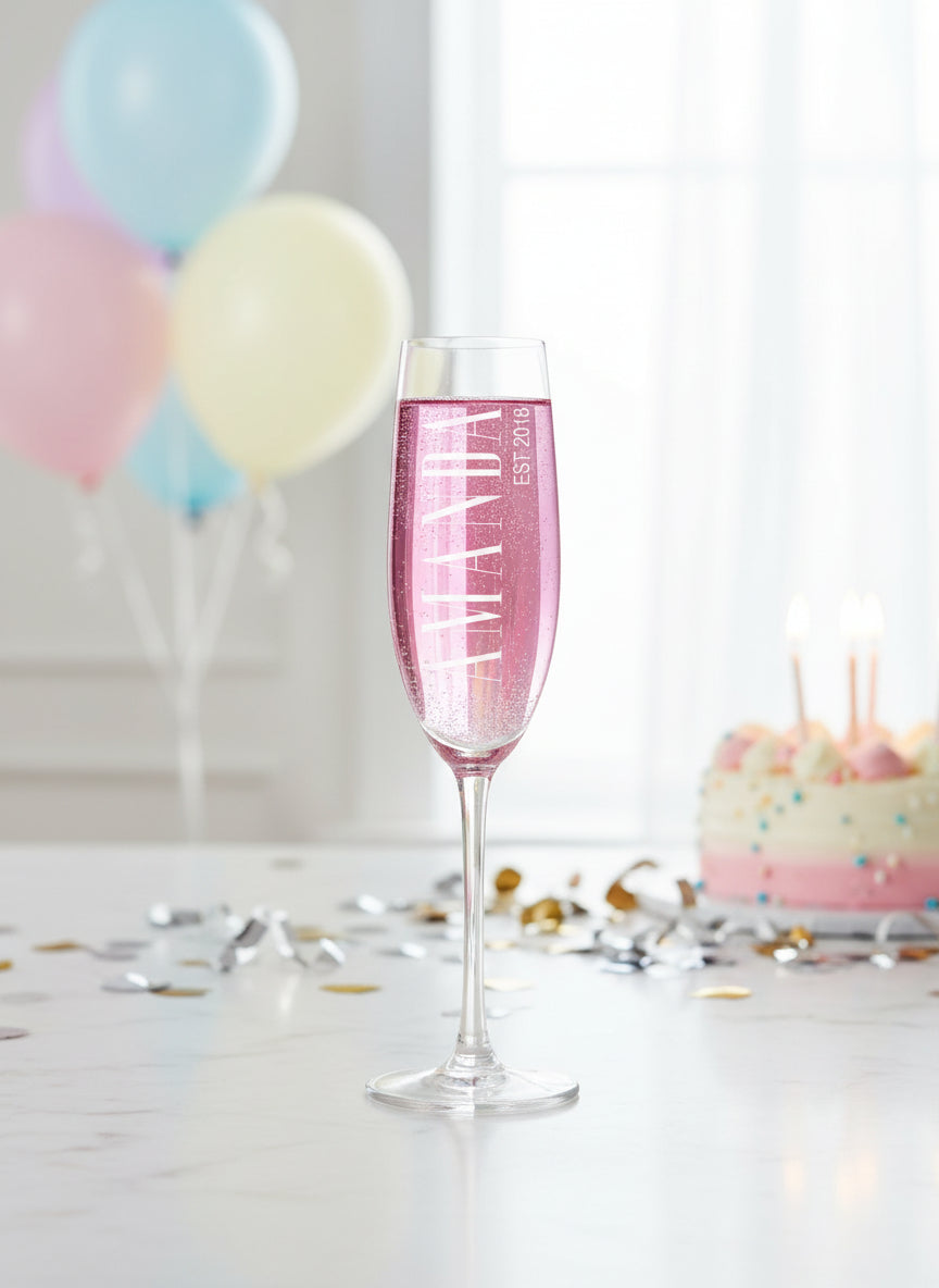 Personalised Birthday Champagne Flute Prosecco Glass Any Name and Year Personalised Birthday Gift ukgiftstoreonline