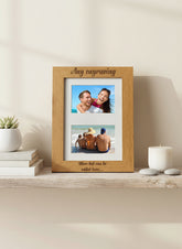 Personalised Engraved Double Wooden Photo Frame Gift Cursive Text personalised photo frames ukgiftstoreonline