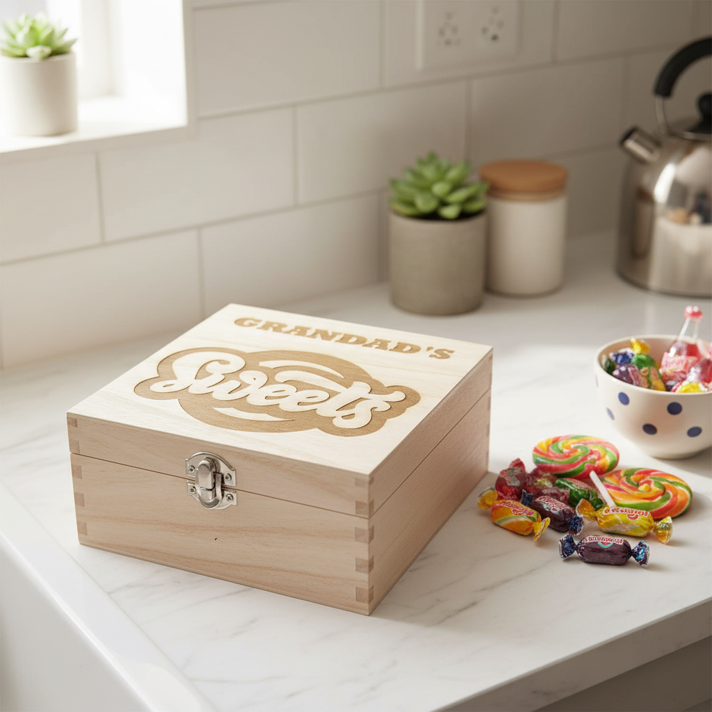 Personalised Engraved Sweets Wooden Box Gift For Birthdays Fathers Day Mothers Day or Christmas Personalised Gifts ukgiftstoreonline