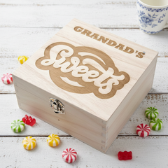 Personalised Engraved Sweets Wooden Box Gift For Birthdays Fathers Day Mothers Day or Christmas Personalised Gifts ukgiftstoreonline