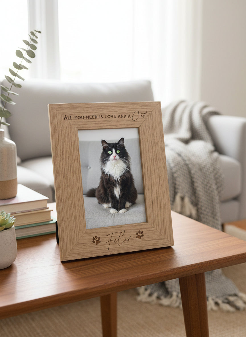 Personalised Cat Photo Frame All You Need Is Love And A Cat Dog or Cat Photo Album ukgiftstoreonline