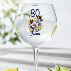 Personalised Any Age Birthday Cocktail Gin Glass Gift with Bees 18th 21st 30th 40th 50th 60th 70th 80th Personalised Gin Glasses ukgiftstoreonline