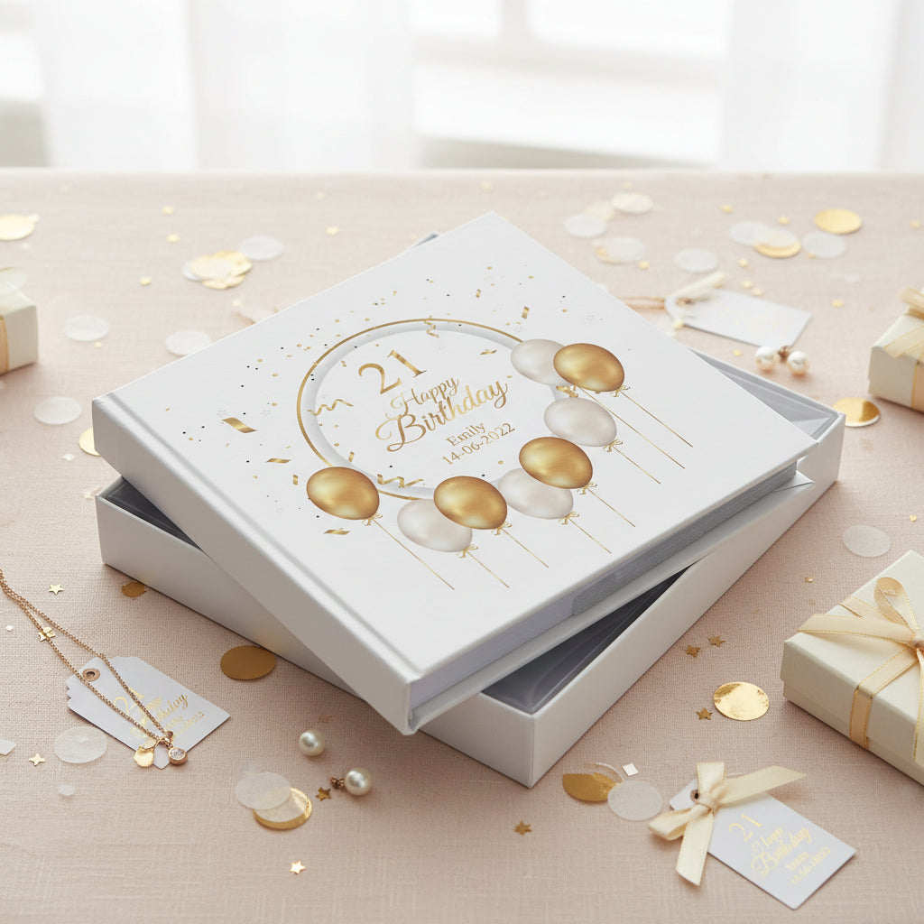 Personalised 21st Birthday Photo Album Gift With Gold Balloons Birthday Photo Album ukgiftstoreonline