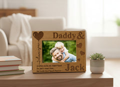 Personalised Daddy and Son or Daughter Heart Wooden Engtaved Photo Frame Gift