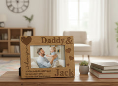 Personalised Daddy and Son or Daughter Heart Wooden Engtaved Photo Frame Gift