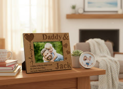 Personalised Daddy and Son or Daughter Heart Wooden Engtaved Photo Frame Gift