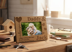 Personalised Daddy and Son or Daughter Heart Wooden Engtaved Photo Frame Gift