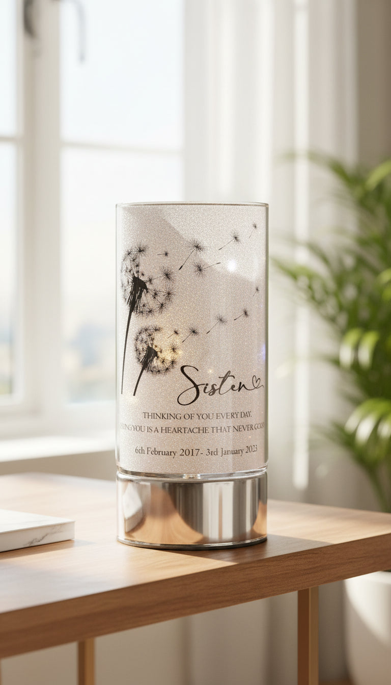 Personalised Sister Memorial Led Lamp With Dandelions Personalised Lights ukgiftstoreonline