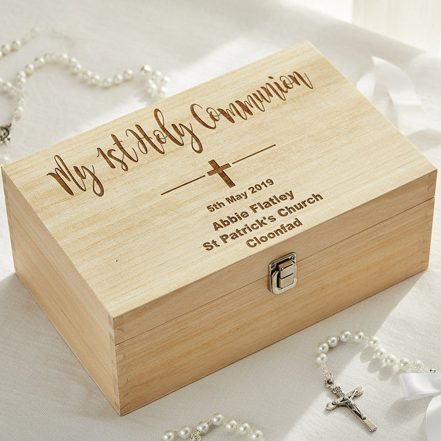 Personalised Large Wooden Communion Keepsake Memories Box Gift Keepsake Memory Box ukgiftstoreonline