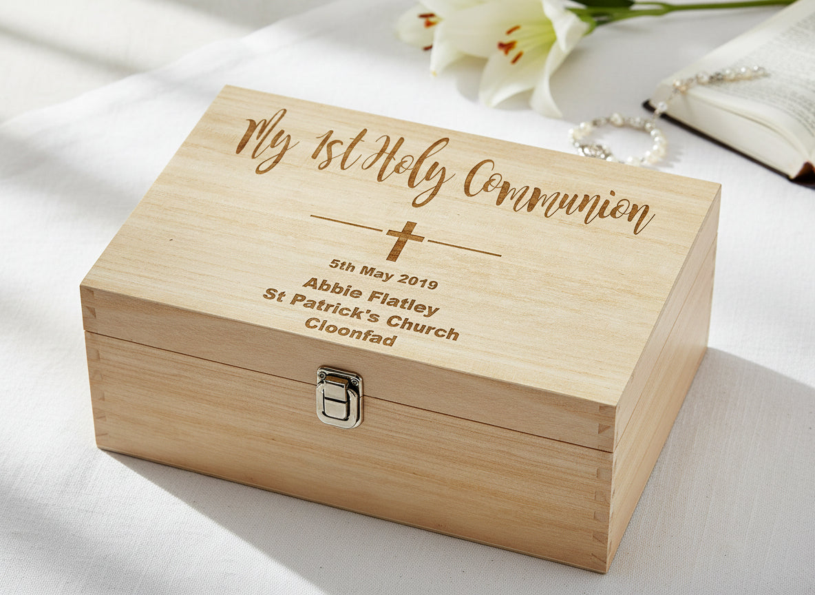 Personalised Large Wooden Communion Keepsake Memories Box Gift Keepsake Memory Box ukgiftstoreonline