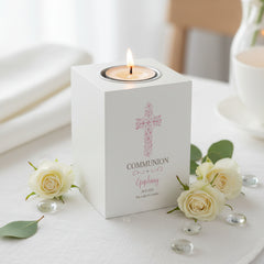 Personalised First Holy Communion Gift Cross Design Tea Light Holder Tea Light Holder ukgiftstoreonline