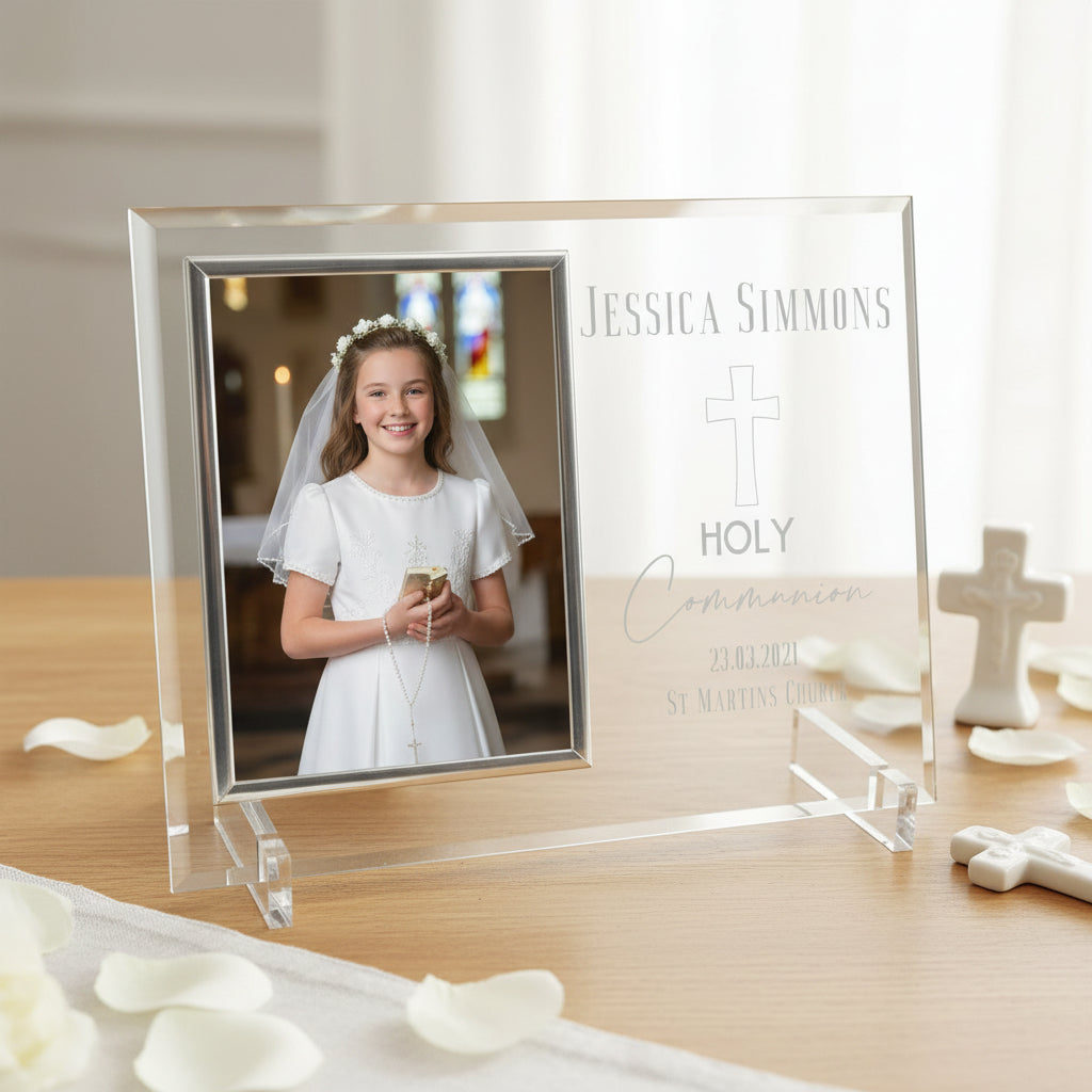 Personalised First Holy Communion Large Engraved Glass Photo Frame In Lined Gift Box Photo Frame ukgiftstoreonline