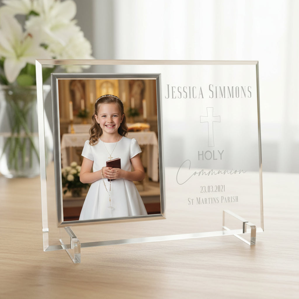 Personalised First Holy Communion Large Engraved Glass Photo Frame In Lined Gift Box Photo Frame ukgiftstoreonline