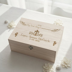 Communion Gift Boy's Personalised Large wooden Keepsake Box Gift Keepsake Memory Box Raised Words