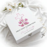 Personalised First Holy Communion Wooden Keepsake Memory Box Pink Cross ukgiftstoreonline