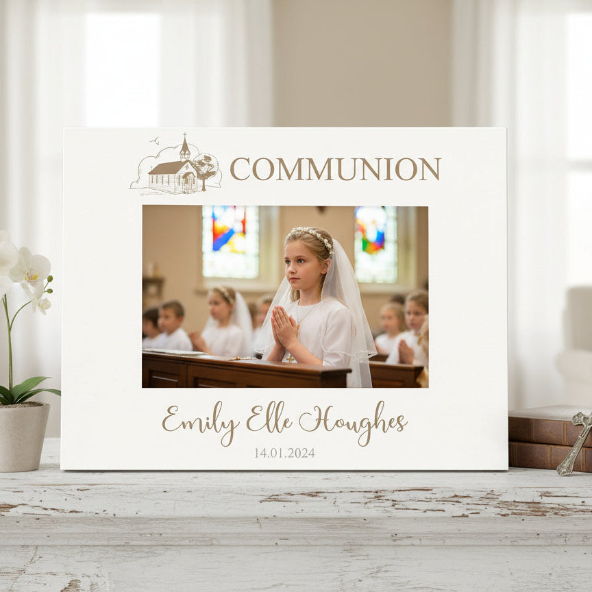 Personalised Communion Day Photo Frame With Church Sketch ukgiftstoreonline