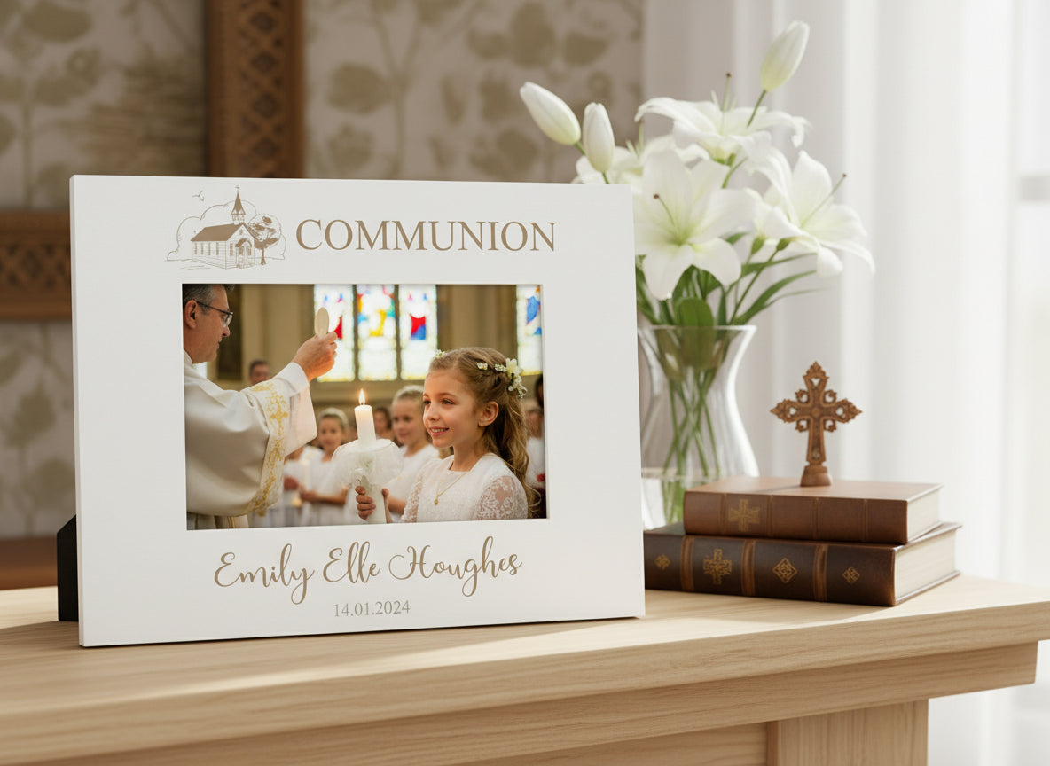 Personalised Communion Day Photo Frame With Church Sketch ukgiftstoreonline
