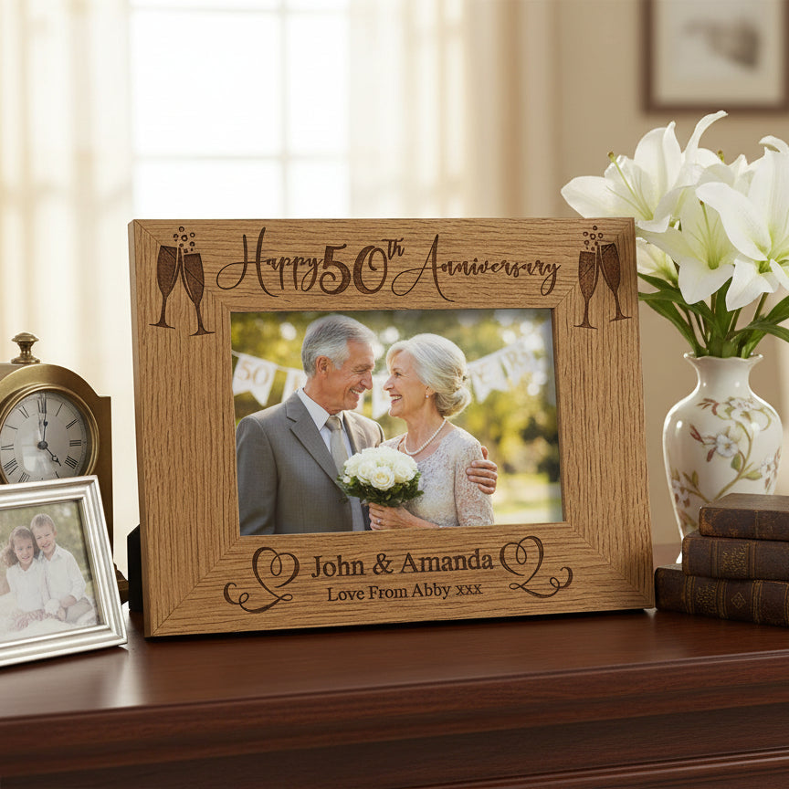 Personalised 50th Wedding Anniversary Wooden Engraved Photo Frame Gift wedding photo frame ukgiftstoreonline 4 x 6 Inch