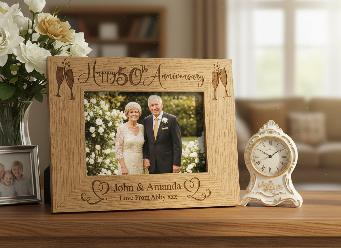 Personalised 50th Wedding Anniversary Wooden Engraved Photo Frame Gift wedding photo frame ukgiftstoreonline